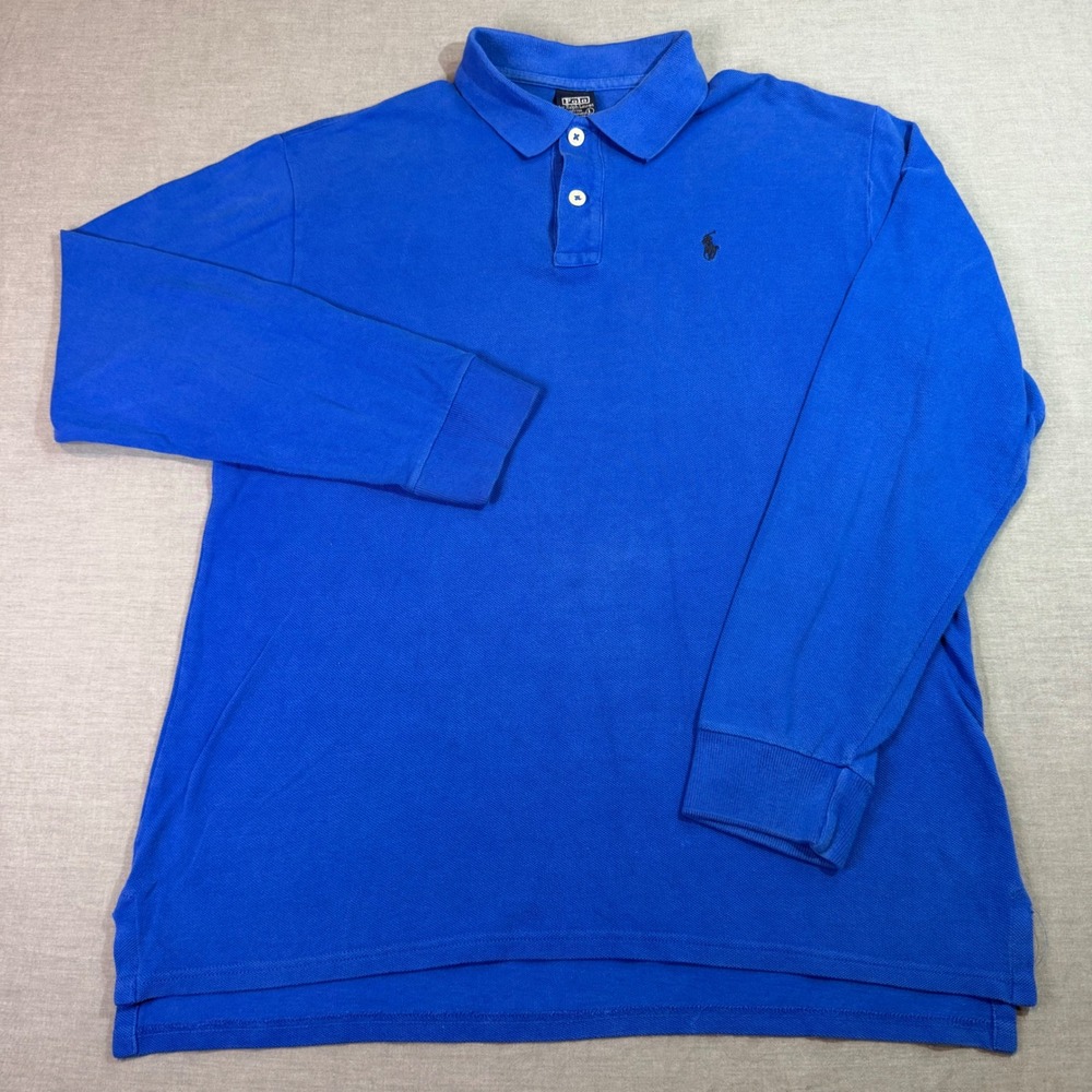 Polo Ralph Lauren Long Sleeve Polo Mens Large Blue Excellent Pique Cotton